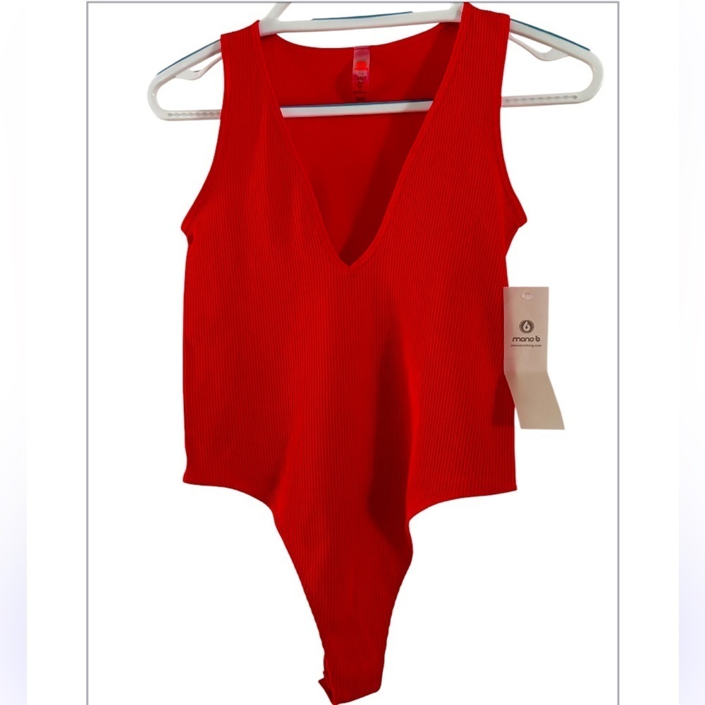 Mono B Ribbed V-Neck Tank Body Suit NWT